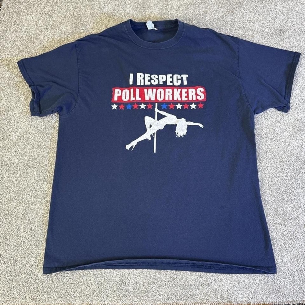 Respect the Pole Worker Novelty T-Shirt Red White Blue Men's XL